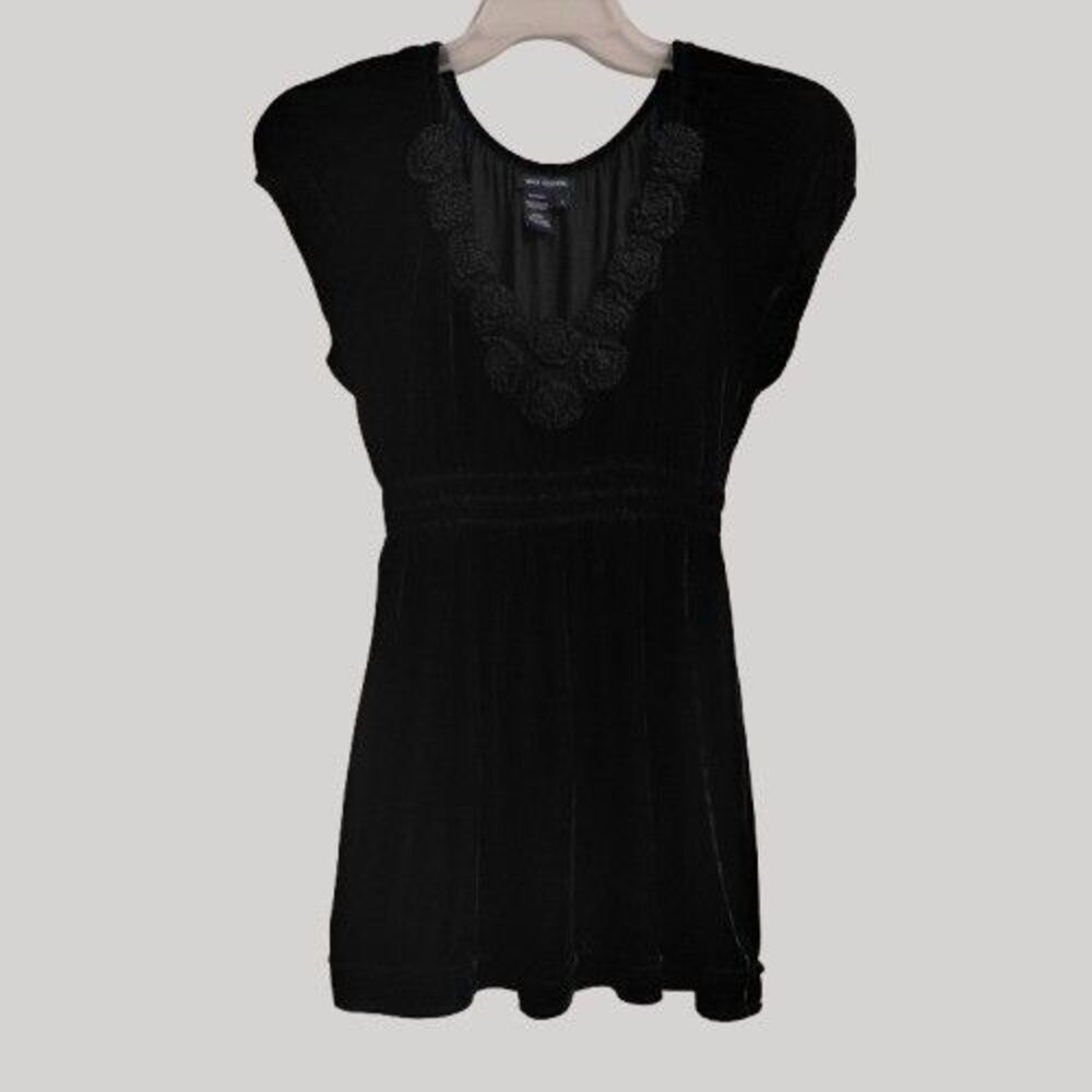 Y2K Whimsigoth Velvet Burnout Tunic Top  L 3D Rose Gothic Romantic Dark Feminine